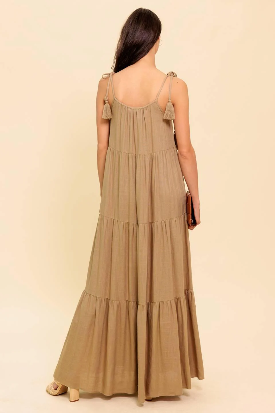 World of Possiblilities Taupe Woven Maxi Dress - Image 7