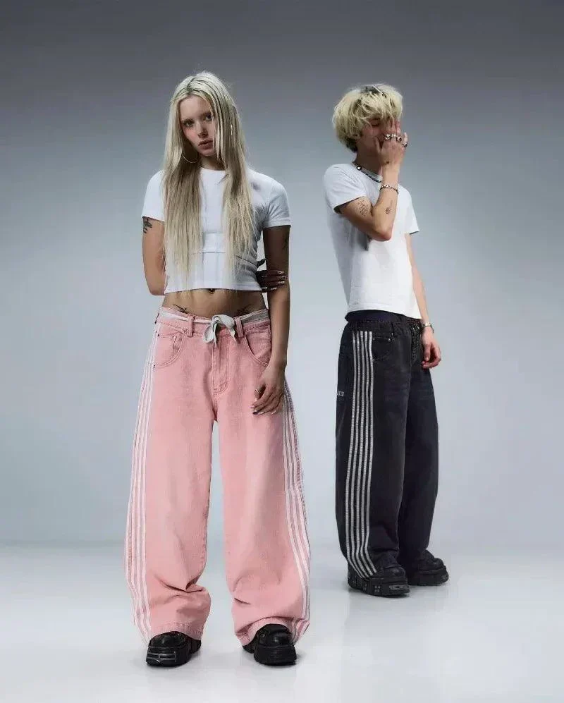 Y2K Baggy Jeans Harajuku vintage Striped Embroidered high quality Sweatpants men women Hip Hop Casual wide leg jeans streetwear - Image 2