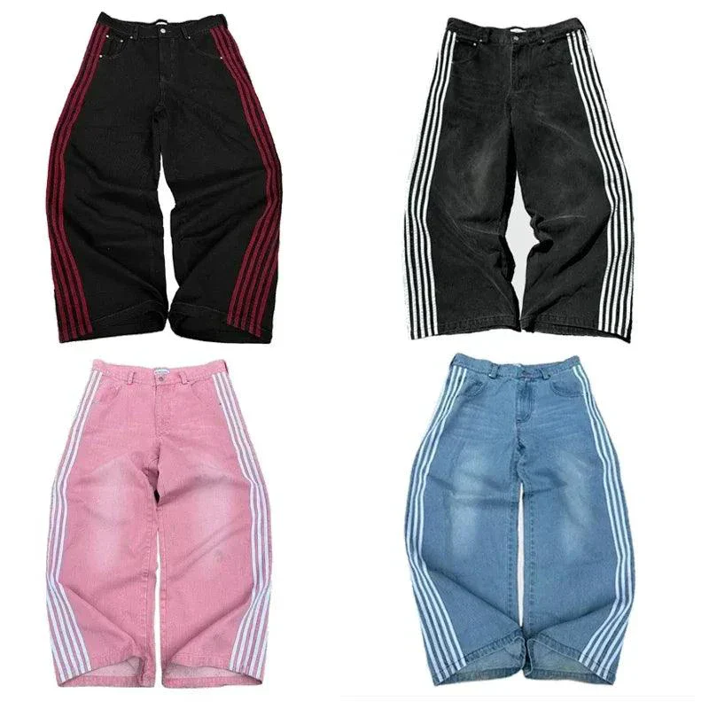 Y2K Baggy Jeans Harajuku vintage Striped Embroidered high quality Sweatpants men women Hip Hop Casual wide leg jeans streetwear - Image 5