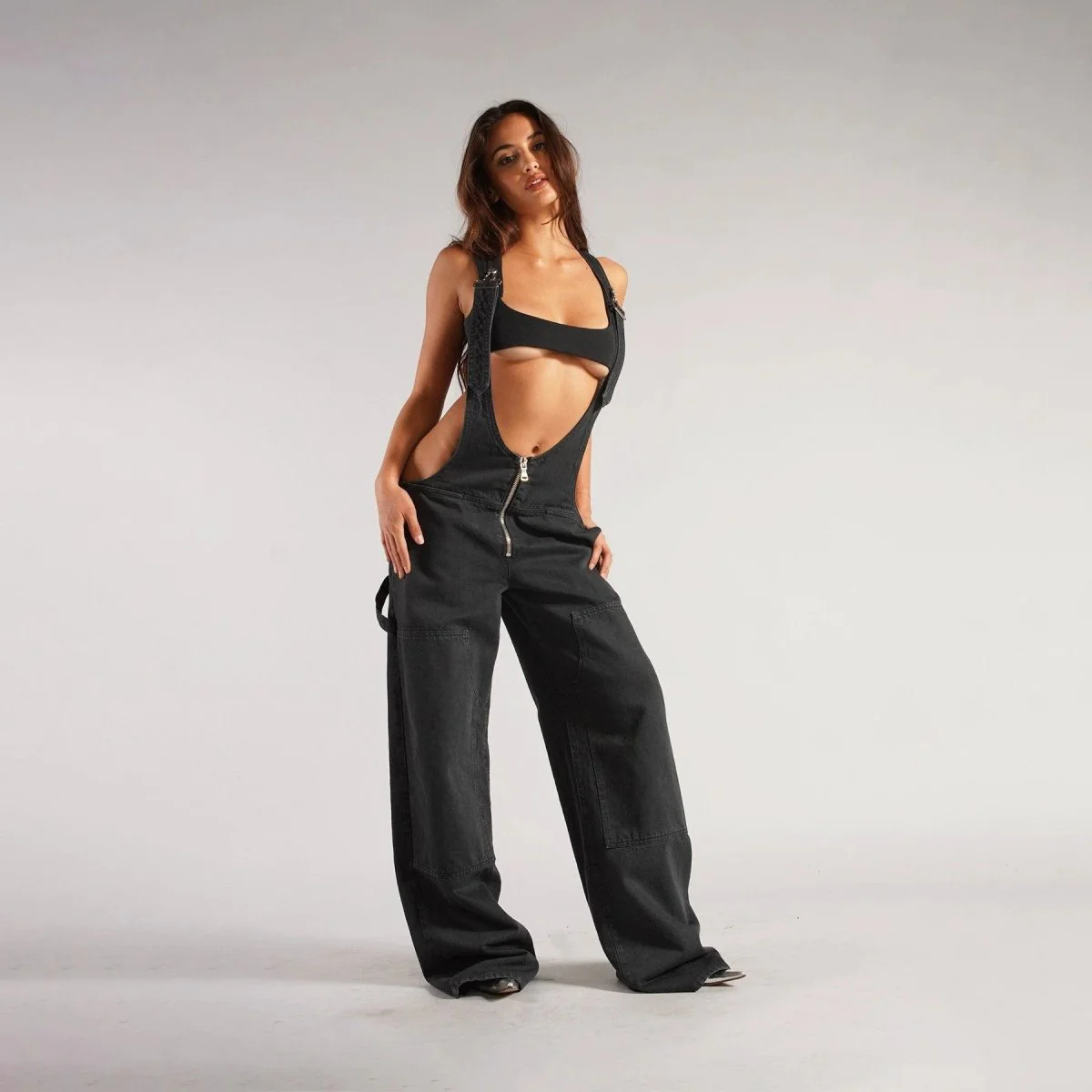 Y2K Denim Overalls - Zipper Suspender Jumpsuit Streetwear - Image 7
