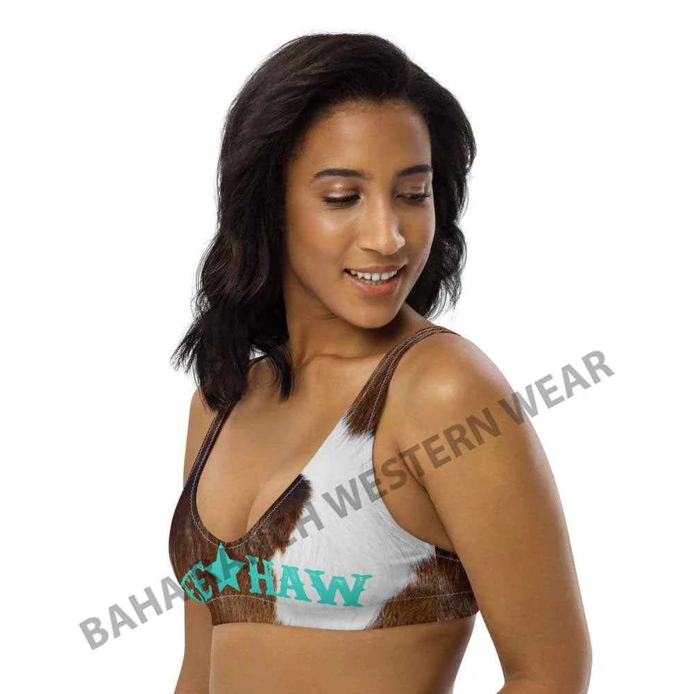 Yeehaw Brown Cow Print Bikini Top - Image 7
