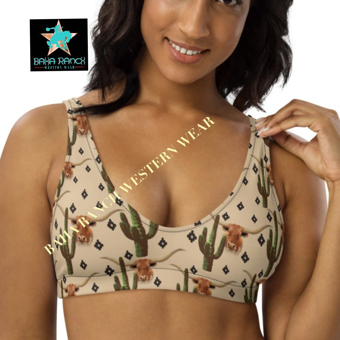 Yeehaw Longhorn Ranch Cactus Bikini Top - Image 2