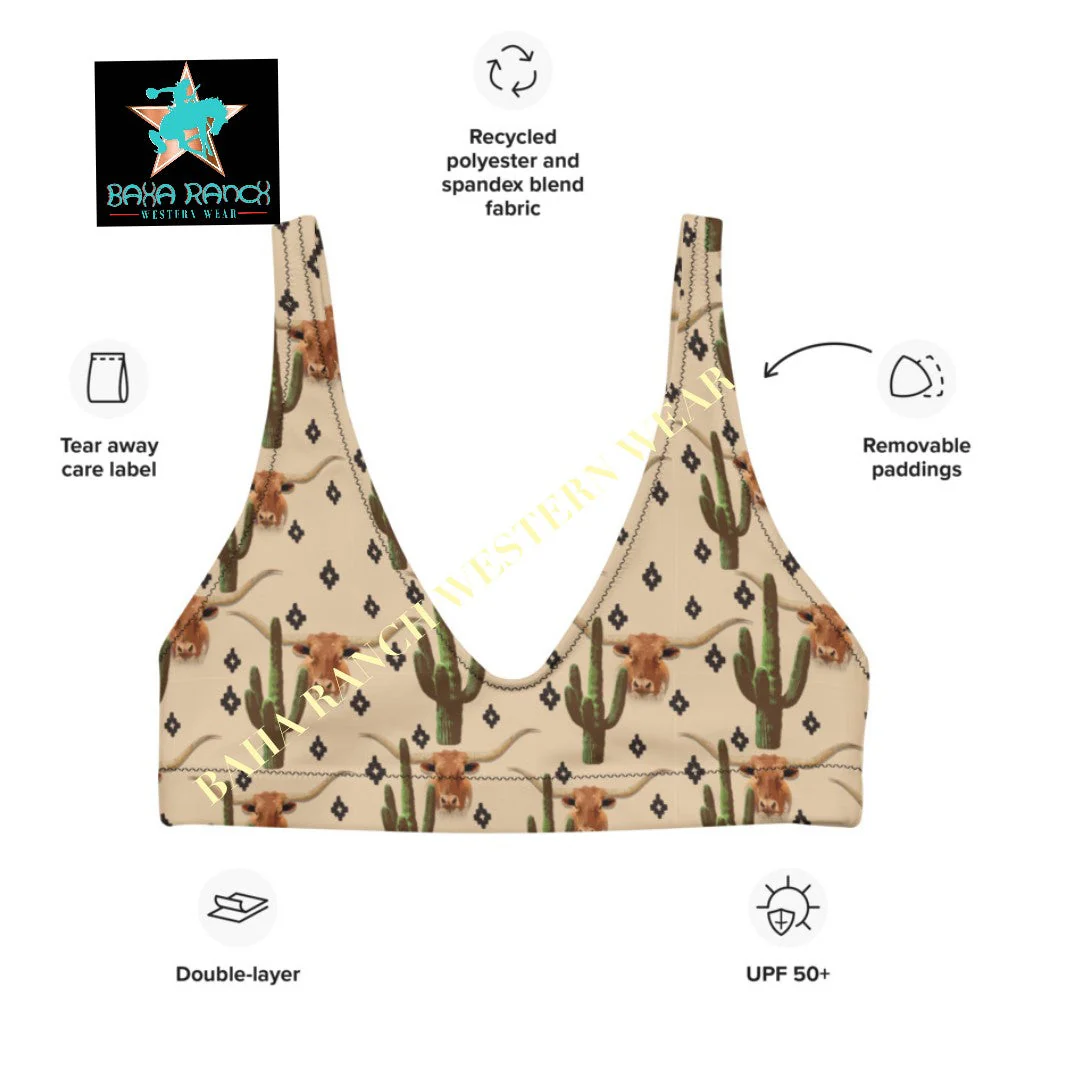 Yeehaw Longhorn Ranch Cactus Bikini Top - Image 6