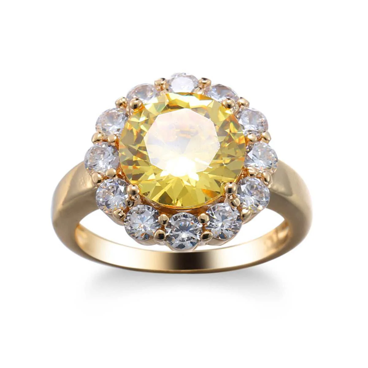Yellow Crystal & Cubic Zirconia Goldtone Halo Ring - Image 4