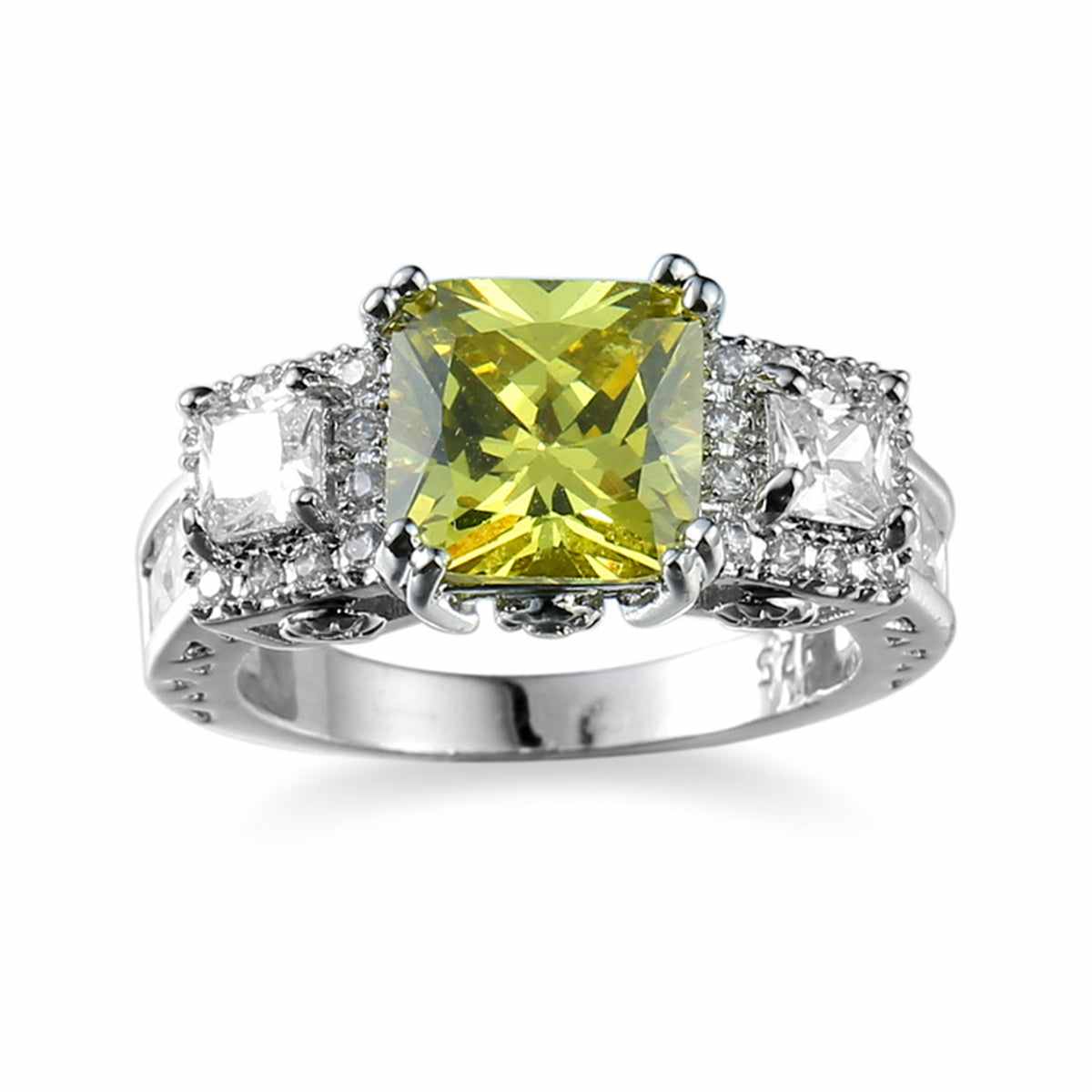 Yellow Crystal & Cubic Zirconia Illusion Princess-Cut Ring - Image 3