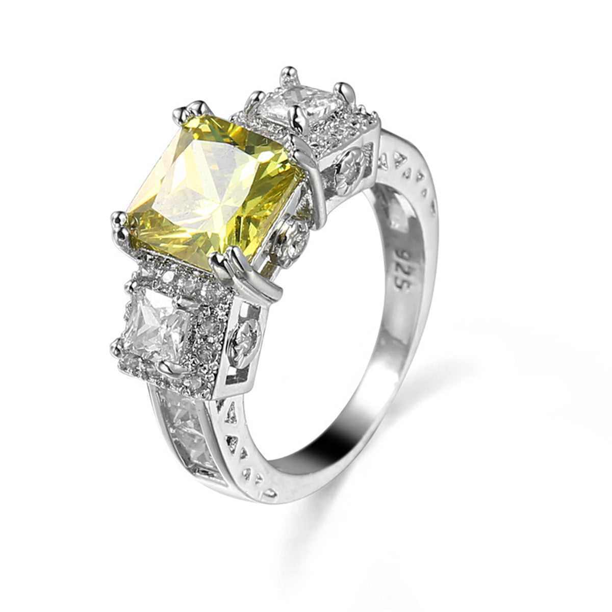 Yellow Crystal & Cubic Zirconia Illusion Princess-Cut Ring - Image 4