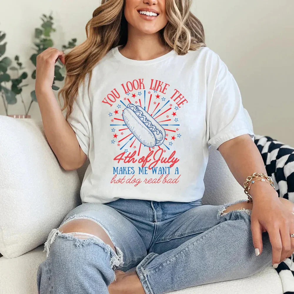 You Look Like the 4th of July Hot Dog Shirt – Funny Independence Day T-Shirt - Image 2