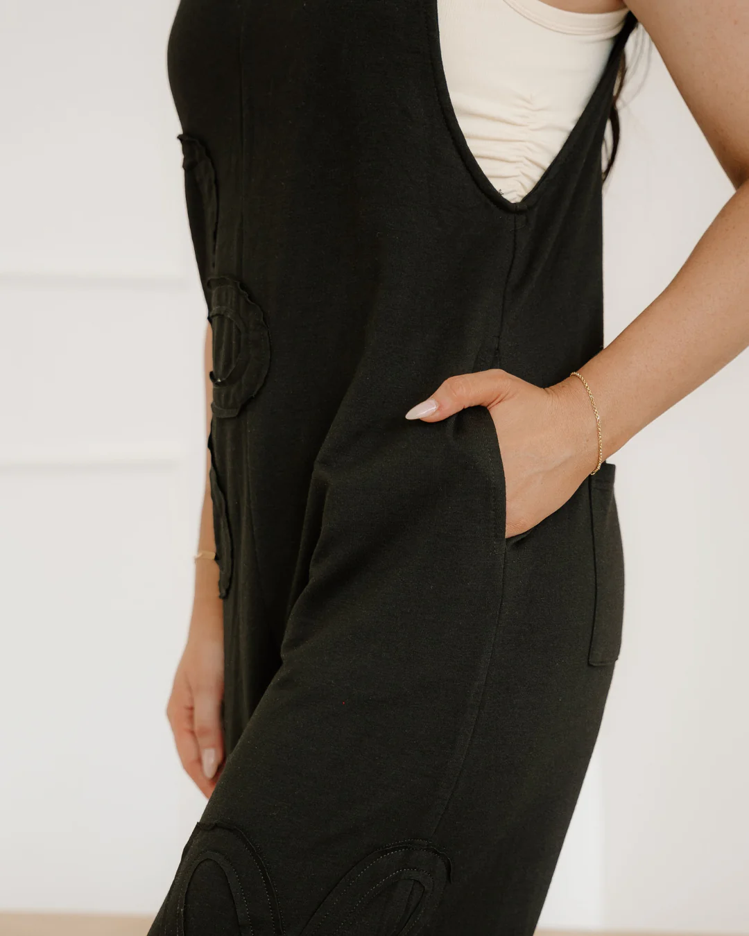 Zinnia Raw Seam Big Flower Patched Loose Overall Jumper - Image 8